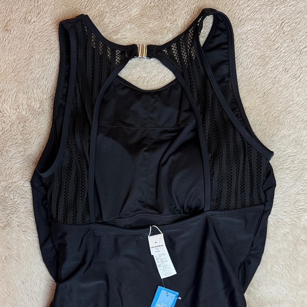 NWT Cupshe Black One-Piece Swimsuit Mesh Ruched sz XL - Picture 7 of 8